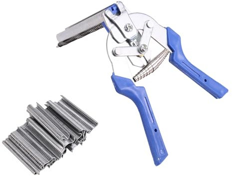 Junterone Outil de Pince à Anneau de Porc avec 600 Agrafes en M, Approprié pour le Grillage à Poulets, à Mailles et à Cages, Poignée Antidérapante.