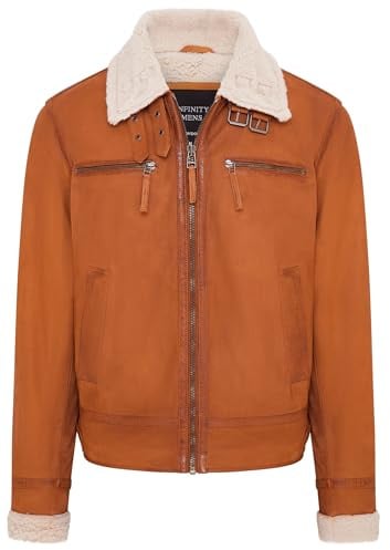 Mens Genuine Sheep Suede Bomber Aviator Jacket with Fur Lining