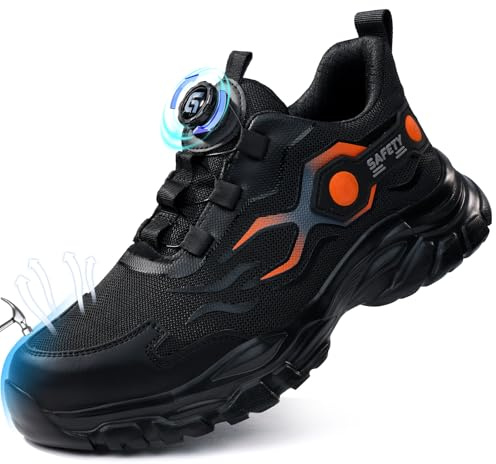 LAoutun Safety Trainers Men Womens Lightweight Safety Shoes Men Anti-Puncture Steel Toe Cap Trainers Swivel Buckle Shoelaces Industrial Construction Work Trainer