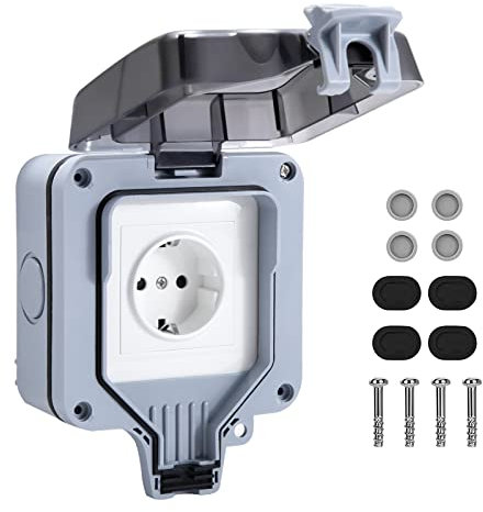 Prise Étanche IP66, Prise Exterieur Résistant aux Intempéries, Boîte de Derivation Extérieure Murale, Protection Multiprise pour Cuisine, Garage, Salle de Bain, Piscine et Gardin