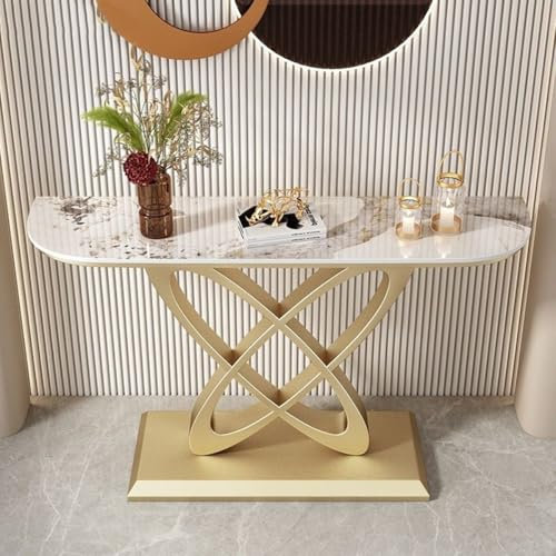 Moderner Konsolentisch mit Metallsockel für Eingangsbereich, Wohnzimmer, Gold, 2, 80 x 30 x 80 cm