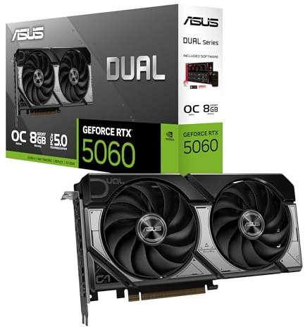 ASUS Dual GeForce RTX™ 5060 8GB GDDR7 OC Edition (PCIe 5.0, 8GB GDDR7, DLSS 4, HDMI 2.1b, DisplayPort 2.1b, 2.5-Slot Design, Axial-tech Fan Design, 0dB Technology, and More)