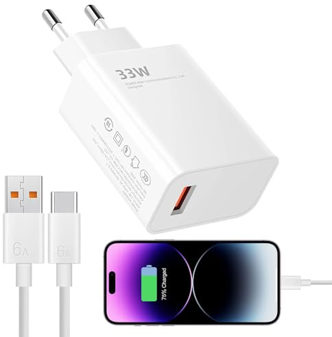 Chargeur 33w pour Xiaomi Rapide USB,Chargeur 33w pour Xiaomi avec 2M 6A Câble USB C,Chargeur Rapide pour Redmi Note 13/12/11/11S/9/10/11 Pro/12 Pro/13 Pro