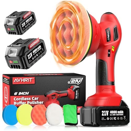 Avhrit Cordless Buffer Polisher 2025 Lucidatrice per Auto Senza Fili, Batteria 2x4000 mAh (fino a 6000 giri/min), Lucidatrice Auto da 6'', Orbitale 8 mm per la Cura