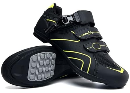 Surwin Rennradschuhe Herren Damen, Fahrradschuhe Herren mit Gummisohle, Atmungsaktive MTB Schuhe No-Lock rutschfest Fahrradschuhe, 36-47 EU MTB Schuhe Sports & Outdoor Shoes (Gelb,45)