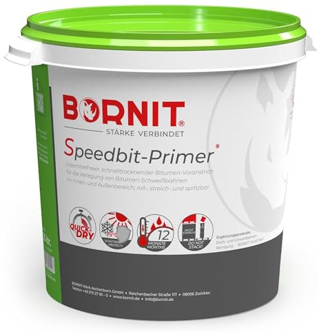 BORNIT Speedbit Primer Grundierung Bitumen Voranstrich [sehr schnell trocken] 25kg Putz Beton Metall Mauerwerk Tiefengrund Carport Garage Haus Gartenhaus Dachpappe Haftgrund Bitumenbahn Dach Balkon