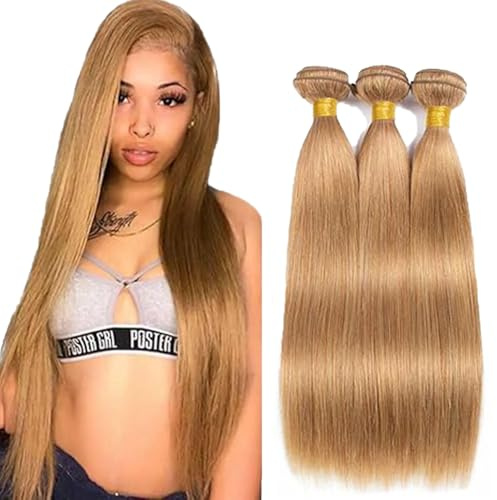 Tuheerst 22 24 26 Inch #27 Honey Blonde Bundles Human Hair Double Weft Straight menschliches Haar Extensions Unprocessed Tissage Brazilian Virgin Human Hair Total 3 Bundles Total 150g