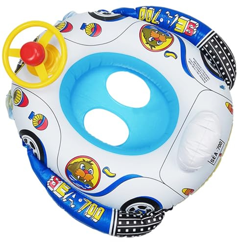 Baby-Pool-Schwimmkörper, aufblasbarer PVC-Polizeiauto-Kleinkindschwimmer mit Lenkrad, Schwimmkörper für Kinder im Alter von 0–3 Jahren