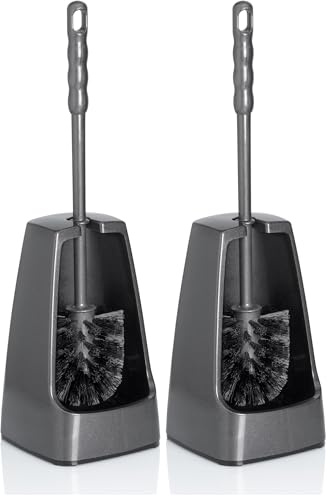 kela Klobürste mit Behälter halbseitig geöffnet, 38 cm, Toilettenbürste, WC Bürstengarnitur Levin, dunkelgrau (Packung mit 2)