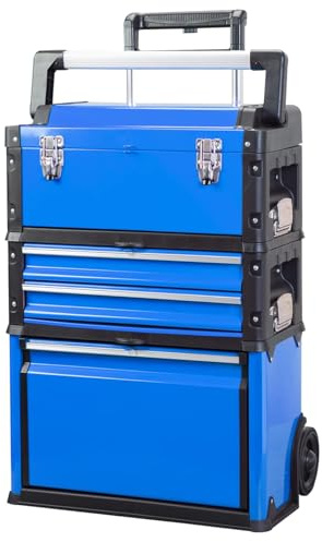 Stackable Rolling Tool Box Portable Metal Toolbox Organizer with Wheels and 2 Drawers Separate Rolling Upright Trolley Tool Chest for Garage or Workshop, Blue