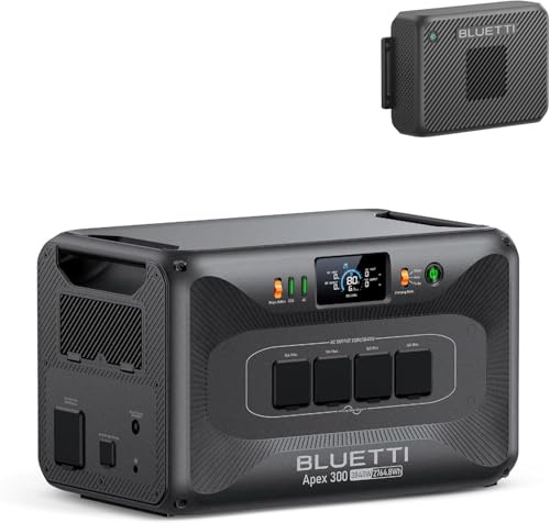 BLUETTI Solar Generator Apex 300 & Charger 2 (separat versendet), 2764,8Wh LiFePO4, 3840W AC (7680W Spitze), 1200W Lichtmaschinen-Lader, 2,8 Std. Schnellladung fürs Auto, ideal für Roadtrips