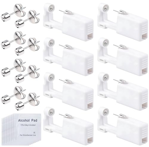 8 Pcs Ear Piercing Gun Kit, Disposable Self Ear Piercing Kit with Ear Studs and Cleaning Pads, Individually Packed Ear Piercing Tool Set for Girls Boys Women and Men
