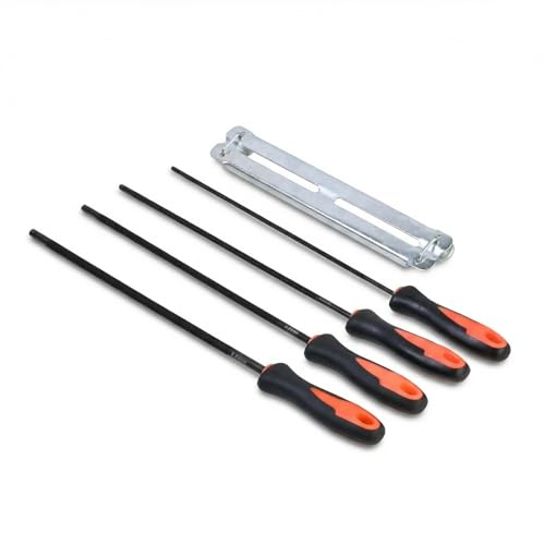 4 Pièces Kit Affutage Chaine Tronconneuse Avec Porte-Documents, Lime Tronconneuse (3,2 mm, 4,0 mm, 4,8 mm, 5,5 mm) Avec Poignée Ergonomique, Aiguiseur Chaine Tronconneuse