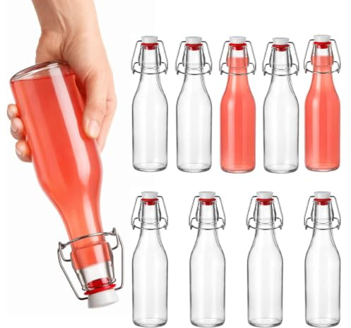 10er Set Bügelflaschen 250ml Glasflaschen mit Bügelverschluss – Leer | Bügelverschlussflaschen Vorratsflaschen Glas zum Befüllen von Öl Essig Saft Likör Limonade Kombucha spülmaschinenfest