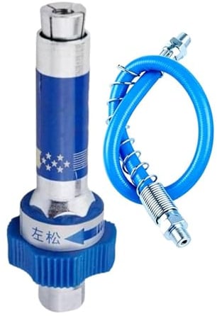 High Pressure Grease Coupler - Lock Clamp Type Flat-Head Nozzle With 11.8in Hose | Universal Leak-Free Lubricant Fitting For Manual, Electric & Pneumatic Grease Guns | For Trucks, Farm