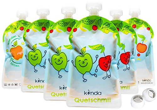 Quetschbeutel wiederverwendbar 6er Pack BPA frei | einfach zu befüllen & reinigen | ideal für Smoothie, Fruchtmus, Baby Brei, Joghurt | Gefrierschrank Geschirrspüler geeignet (175 ml)