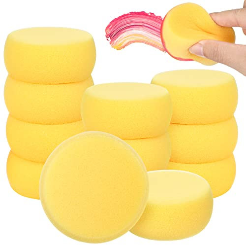 ULTNICE 12pcs Round Paint Sponge Craft Sponges for Painting Pottery Watercolor Art Sponges Yellow