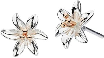 DEW Silver & Rose Gold Plated Tiger Lily Stud Earrings – Sterling Silver and Rose Gold Plate, 3D Detail, Beautiful Nature Inspired Jewellery