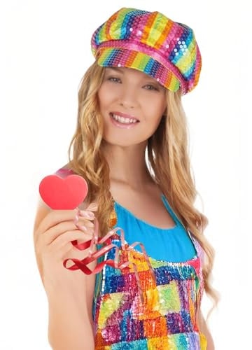 Unisex Regenbogen-Pailletten und glänzender Metallic-Hut, buntes Pride-Accessoire für Erwachsene, Festival-Kostüm, Verkleidung, 80er Jahre Retro-Stil, Junggesellenabschied, Partykleidung (Regenbogen