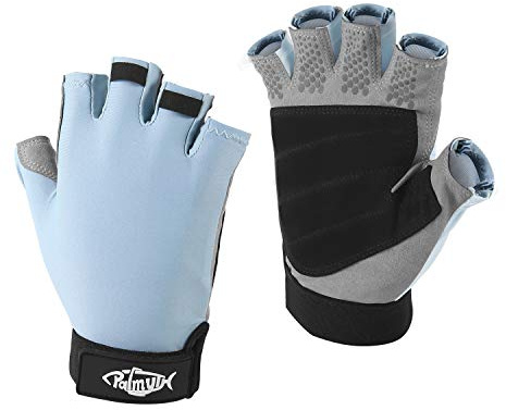 Palmyth - Guantes de pesca, protección solar, sin dedos, para kayak, para hombres y mujeres, UPF 50+ SPF para vela, senderismo, remo, canoa, remo, conducción, Large, Gris Claro