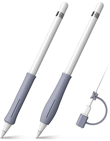 Fintie 2X Silikon-Griff für Apple Pencil (Pro/1./2. Gen & USB-C), Lavendel | mit 1x Silikon-Halter für Kabel-Adapter-Tether | Ergonomischer, weicher & rutschfester Stiftschutz für Stylus-Stifte