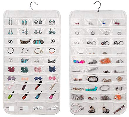 Linkstyle 80 Taschen Schmuck Organizer Hängend, Doppelseitige Reise Schmuckrolle, Schmuckhalter mit Haken, 1 Stück