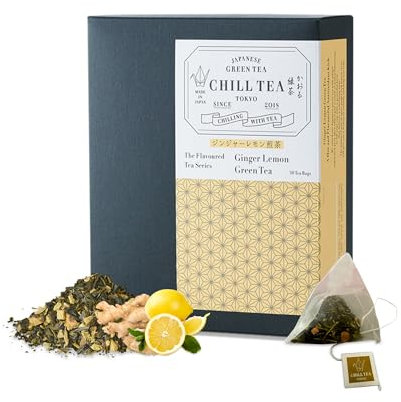 Tè verde al limone e zenzero di CHILL TEA Tokyo - Foglie sciolte di tè verde giapponese al 100% - Privi di plastica bustine - Sapore piccante e agrumato (30 bustine)