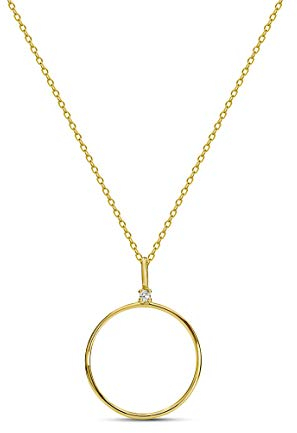 Miore Schmuck Damen 0.02 Ct Diamant Halskette mit Kettenanhänger Ring Kreis und Solitär Diamant Brillant Kette aus Gelbgold 14 Karat /585 Gold, Länge Einstellbar 42-45cm