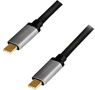 LogiLink CUA0107 - USB 3.2 Gen 2-Anschlusskabel, 4K/60 Hz, PD (PowerDelivery), Alu, schwarz/grau, 1 m