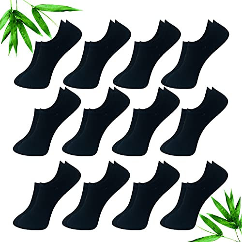 cotigo Chaussettes Courtes en Fibre de Bambou, 12 Paires, Respirantes et Anti-Odeur, Chaussettes Invisibles avec Silicone Antidérapant - Socquettes pour Femme ou Homme (40-46, Noir)