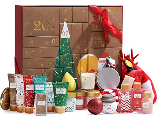 Body & Earth Adventskalender Weihnachtsgeschenke Geschenkset für Frauen 24tlg. Badesets für Frauen Geschenkbox mit Duftkerze, Badebomben, Weihnachtsdekoration, weihnachtsgeschenke für frauen