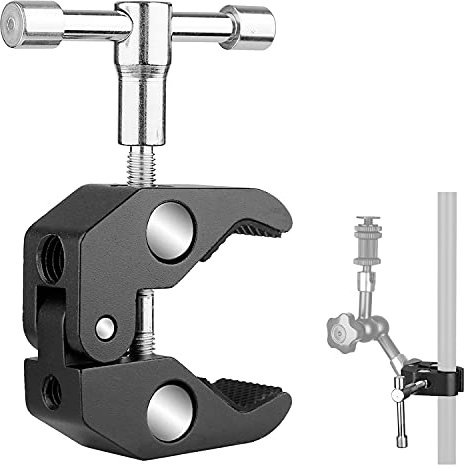 Camera Clamp Mount Super Clamp With 1/4 and 3/8 Inch Thread Camera Arm Clip Photography Monitor Clip Mount For Camera LCD/DV Monitor Led Lights and Other Equipment (Opening Range:12mm-55mm)