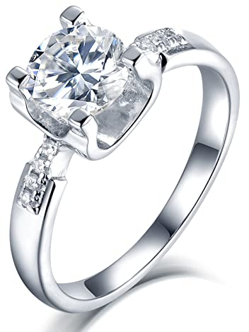 Gualiy Damen Ringe Modeschmuck, Ringe Silber Ausgefallen, Weißes Gold 4 Klauen-U-Form-EinstellungRing Silber 52 (16.6)