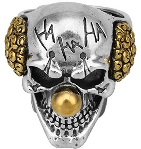 Schädelkopf Ring für Männer, Joker Schädel Ring, Gothic Clown Schädel Ring Cocktail Party Ring, Vampir Schädel Ring, Cool Devil Ring Halloween Biker, Vintage Punk Schädel Schmuck (19.8)