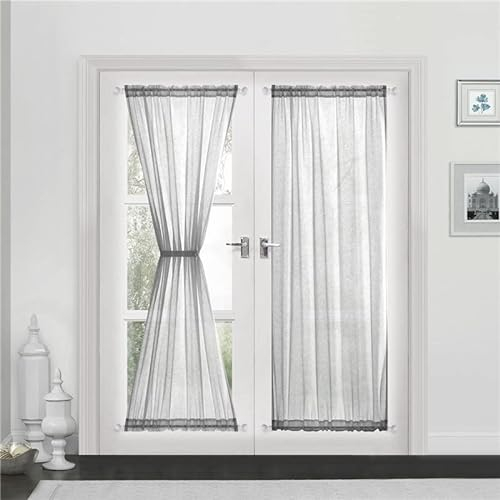 Devola scheibengardine leinenoptik Vorhang scheibengardinen lang modern Unifarbig bistrogardine halbtransparent tür gardinen fensterschal küche gardinen Kurzstores BxH 132x101cm Grau 1 Stück