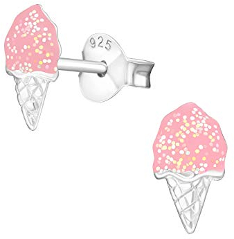 Laimons Mädchen Kids Kinder-Ohrstecker Ohrringe Kinderschmuck Eis Softeis Eistüte Waffeleis Rosa Pink 4 mm x 8 mm aus Sterling Silber 925