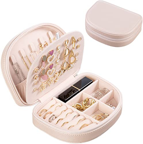 Procase Organizador de Joyas Portátil, Joyero Pequeño para Viaje Caja Joyería para Mujer Chica Guarda Anillos Pendientes Pulseras -Champón