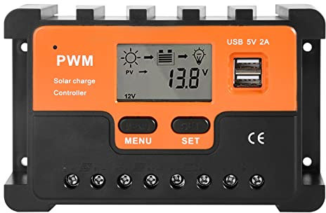 DEWIN Solar Laderegler, Solar Ladegerät Controller 12V 24V PWM Laderegler Solarmodul Batterieregler Dual USB 5V Ausgang 60A