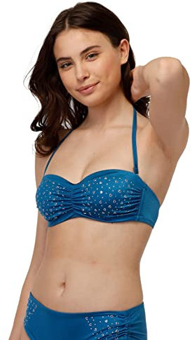 LOVABLE Fancy Shiny Micro Soutien-Gorge Bandeau avec Armatures Bikini Deux pièces, Bleu (Octane), 34 / B Femme