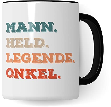 Onkel Tasse Geschenkidee Mann Kaffeetasse Humor Witz Geschenk für Patenonkel Kaffeebecher Held Familien Becher (Weiß & Schwarz)