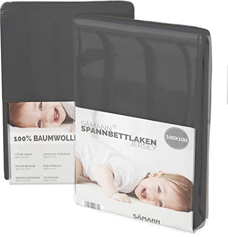 Sämann Jersey Spannbettlaken Spannbetttuch für Laufgitter 100x100 cm, Baumwolle anthrazit