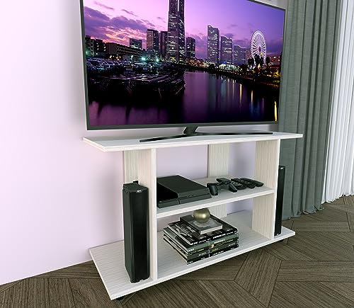 Henor Tavolo su Ruote. Mobile Tv. Legno FSC® Mod. Pilar 110 x 40 x 65.5 cm. Ruote di rotazione 360º con freno. Quercia Stel