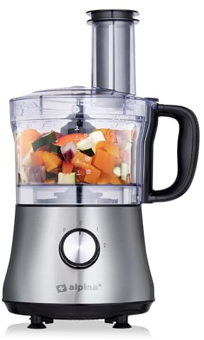 alpina 3-in-1 Küchenmaschine - 1L - 600W - Food Processor - 2 Geschwindigkeiten - Hacken, Schneiden und Reiben - Aluminium - Silber