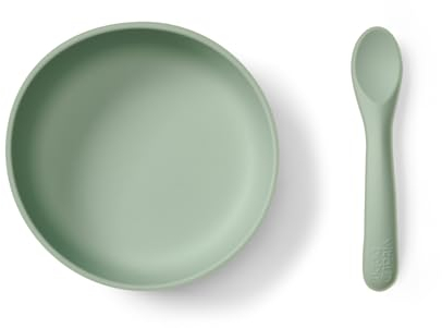 Vital Baby Nourish Silicone Suction Bowl Set - Mess-Free Weaning | Strong Suction Pad | Scooped Bowl and Chunky Spoon | BPA-Free | Easy to Clean | Suitable from 4 Months+ | Crushed Mint
