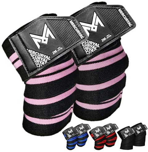MERCURYAL Kniebandage für Fitnessstudio, Powerlifting, elastisch, 2 m, Knieschoner für Fitnessstudio, Kniebandage für Gewichtheben, Kniebandage, Unterstützung für Muskeltraining, Squat,