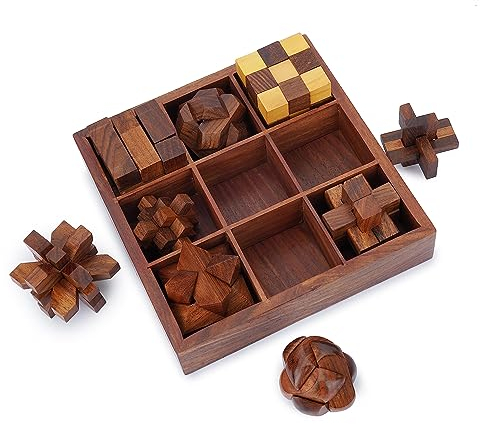 Ajuny Coffret de Jeux de Puzzle en Bois Casse Têtes 3D Stimulants pour Adolescents et Adultes Boîte de Rangement Décorative Jeux à Emboîter pour Test de QI Cadeaux Artisanaux