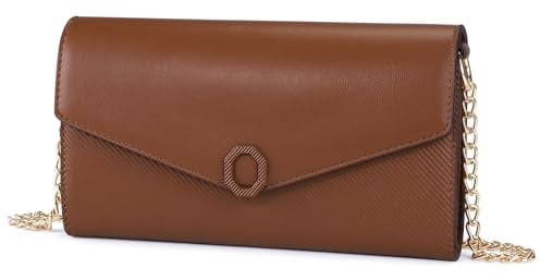 BAIGIO Kleine Umhängetasche Damen Crossbody Bag PU-Leder Handytasche zum Umhängen Schultertasche Elegant Clutch Handtasche Kette-Tasche Damentaschen Abendtasche mit Kartenfach, Braun