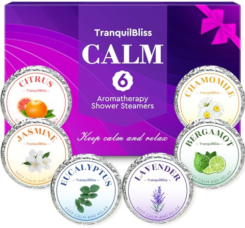 TranquilBliss Lot de 6 tablettes de douche au parfum naturel, soins personnels et relaxation, fête des mères, emballés individuellement, Saint-Valentin