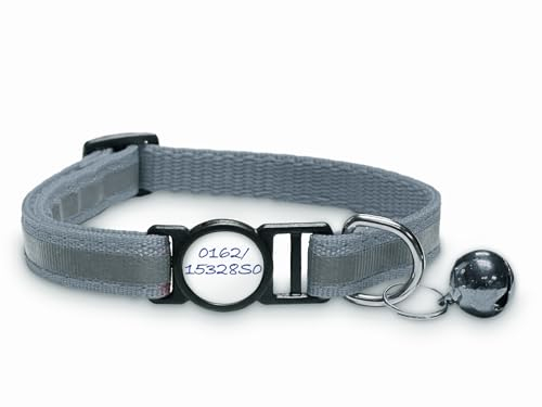 Girafus Katzenhalsband mit Sicherheitsverschluss / 5xSticker für Namen,Tel.nr Halsband Katze mit Glöckchen/Reflektierend/für Girafus Tracker Sicherheitshalsband Katzen (Grau)