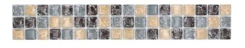 Mosaik Borde Bordüre Glasmosaik bebrochen mix grau beige braun MOS92BOR-1302